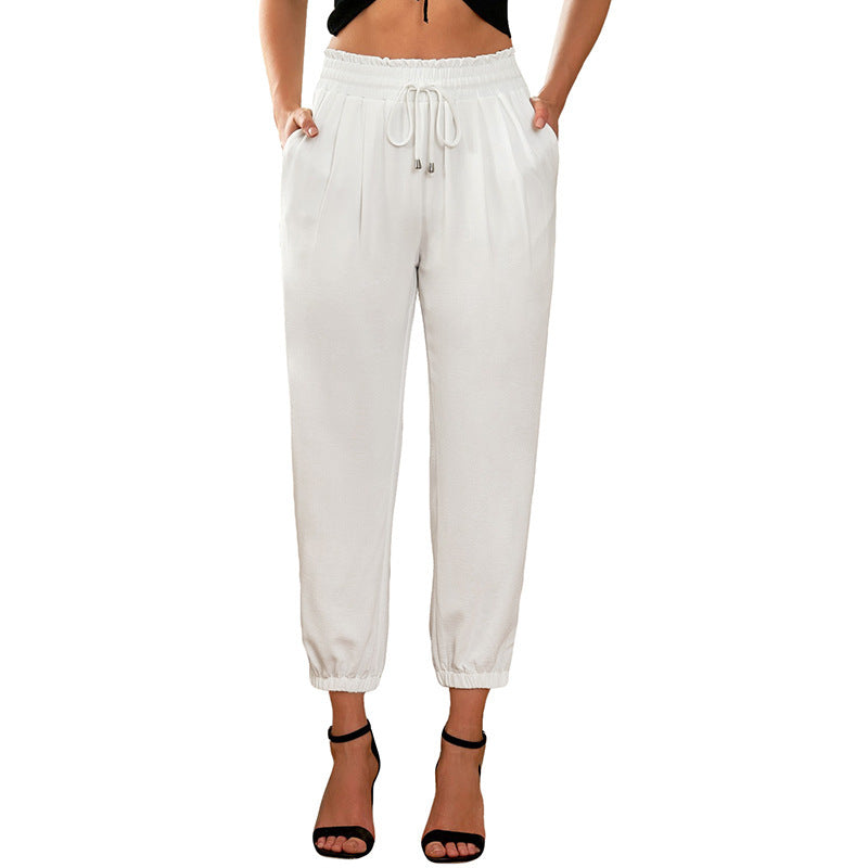 Joggingbroek met relaxte pasvorm, trekkoord in de taille en elastische enkelboorden voor dames – casual taps toelopende broek voor de zomer en dagelijks gebruik