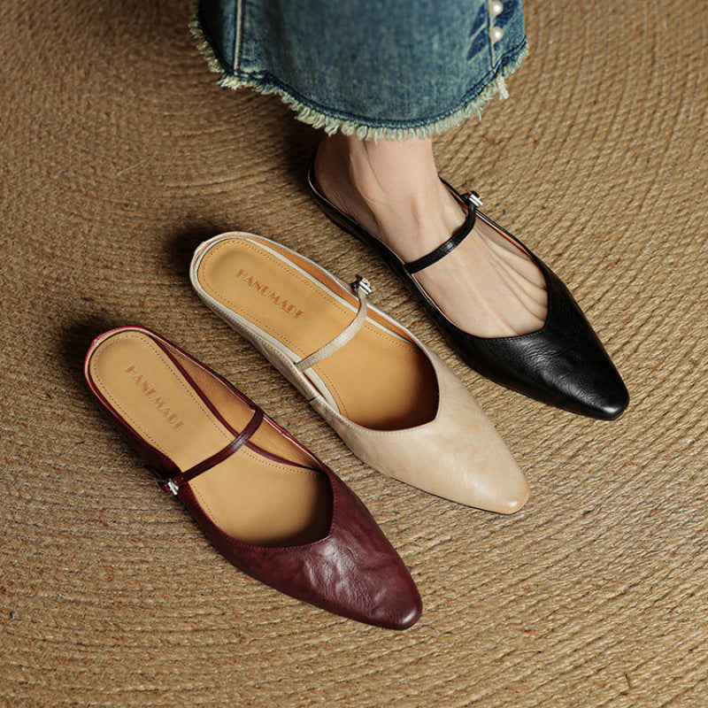 Women’s Pointed Toe Strap Detail Slip-On Mule Flats