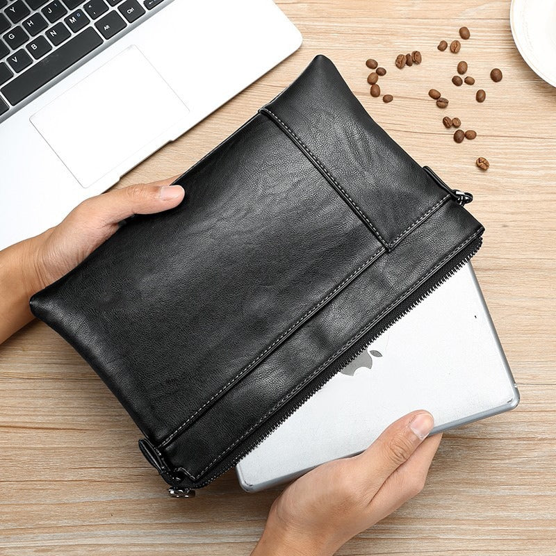 Herre Læder Clutch Taske Slank Håndledsrem Hverdags Organizer