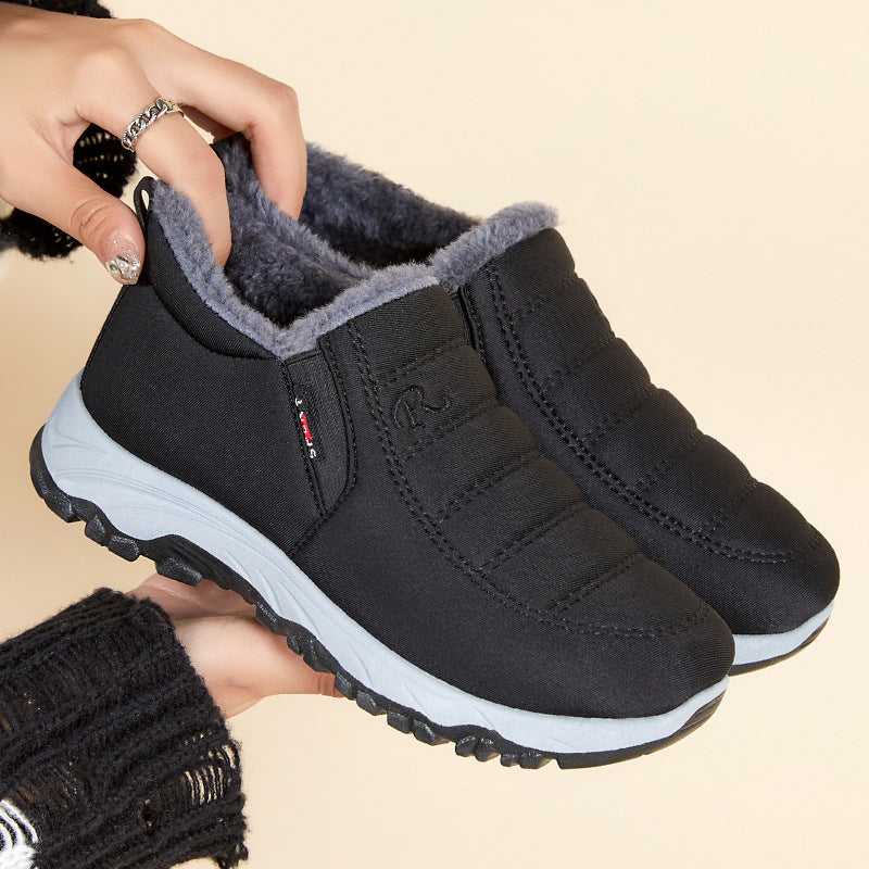 Damskie wsuwane sneakersy outdoorowe z polarową podszewką - ciepłe, wodoodporne i antypoślizgowe buty do chodzenia na co dzień zimą, w podróży, podczas załatwiania spraw i codziennego przebywania na zewnątrz