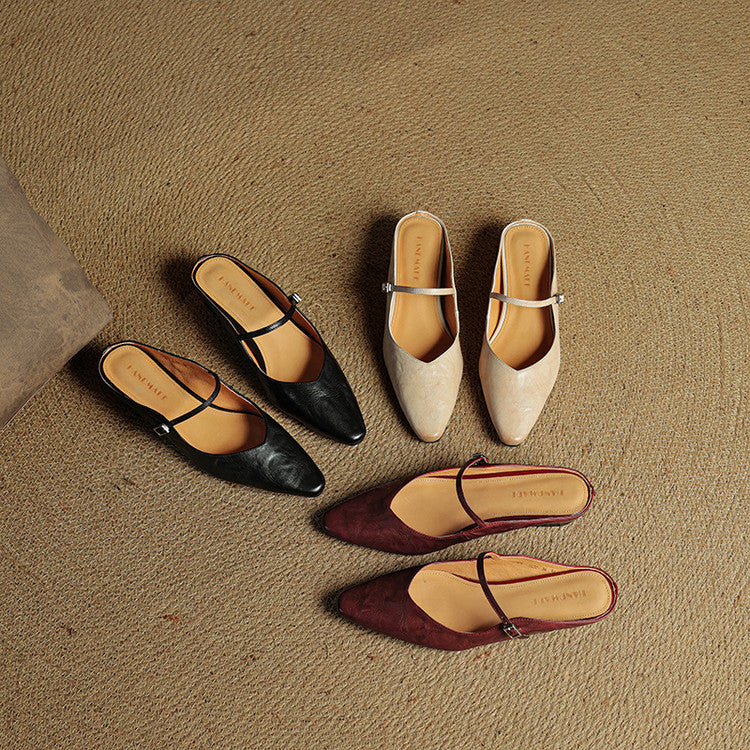 Women’s Pointed Toe Strap Detail Slip-On Mule Flats