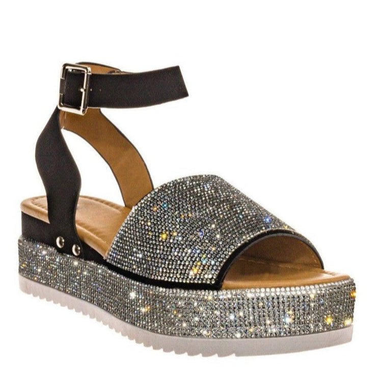 Women’s Embellished Platform Sandals – Ankle-Strap Flats for Summer Wear