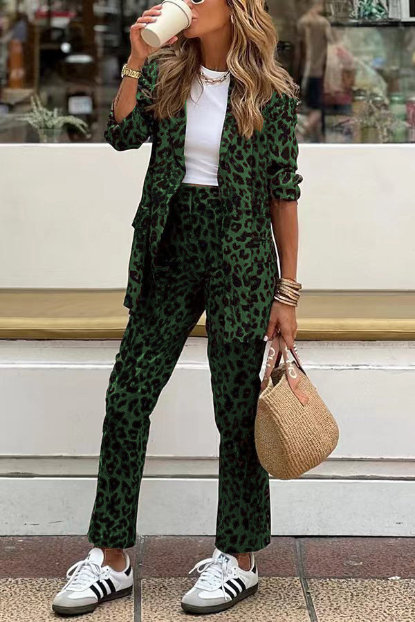 Women’s Leopard Print Blazer Trousers Suit – Stylish Tailored Comfortable Statement Smart Casual Outfit