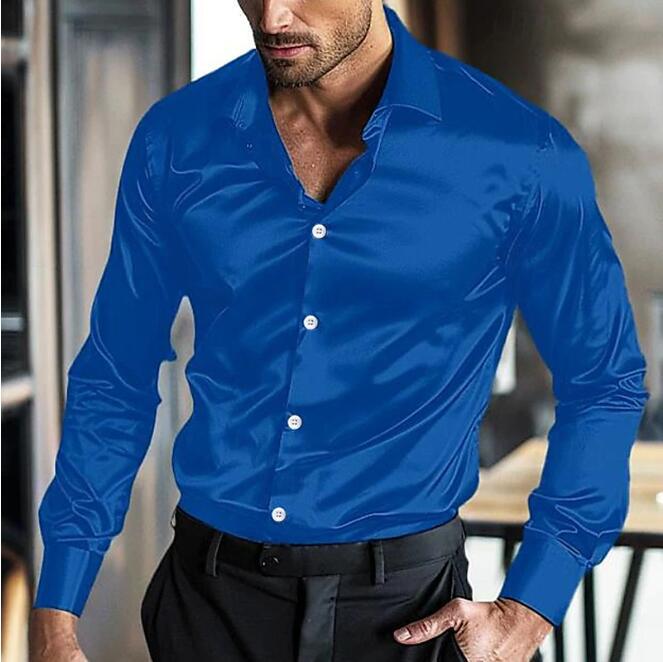 Camicia da uomo in raso con bottoni - Camicia elegante slim fit a maniche lunghe con bottoni a contrasto per look da sera e formali