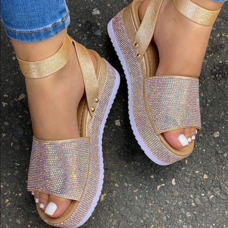Women’s Embellished Platform Sandals – Ankle-Strap Flats for Summer Wear