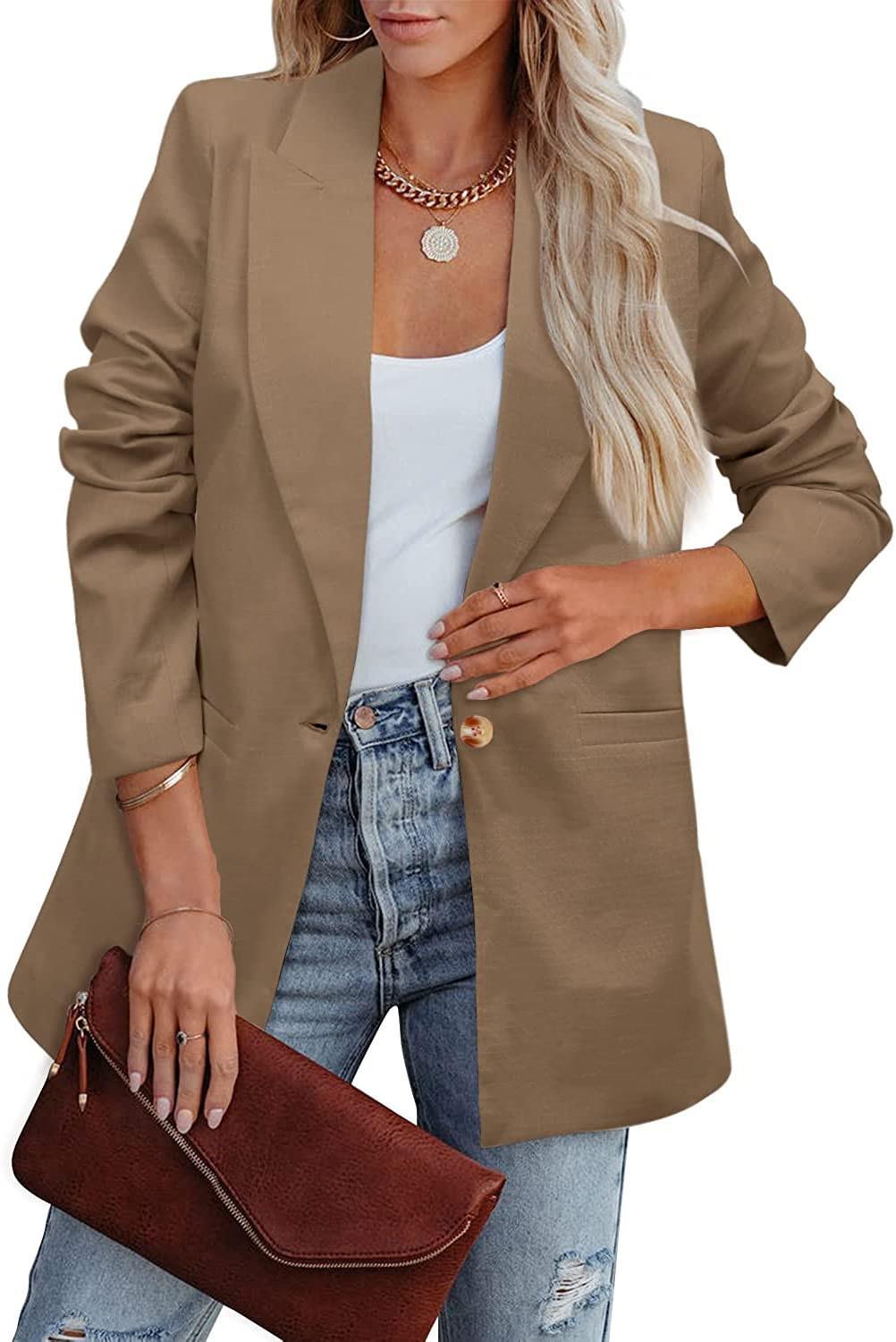 Blazer lungo da donna dalla vestibilità comoda con revers a lancia – Giacca monopetto con un bottone per l’ufficio e gli outfit casual eleganti