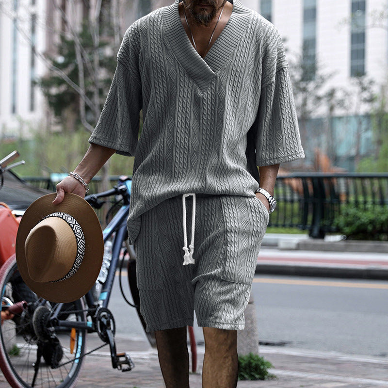 Herre tekstureret oversized lounge sommer shorts sæt