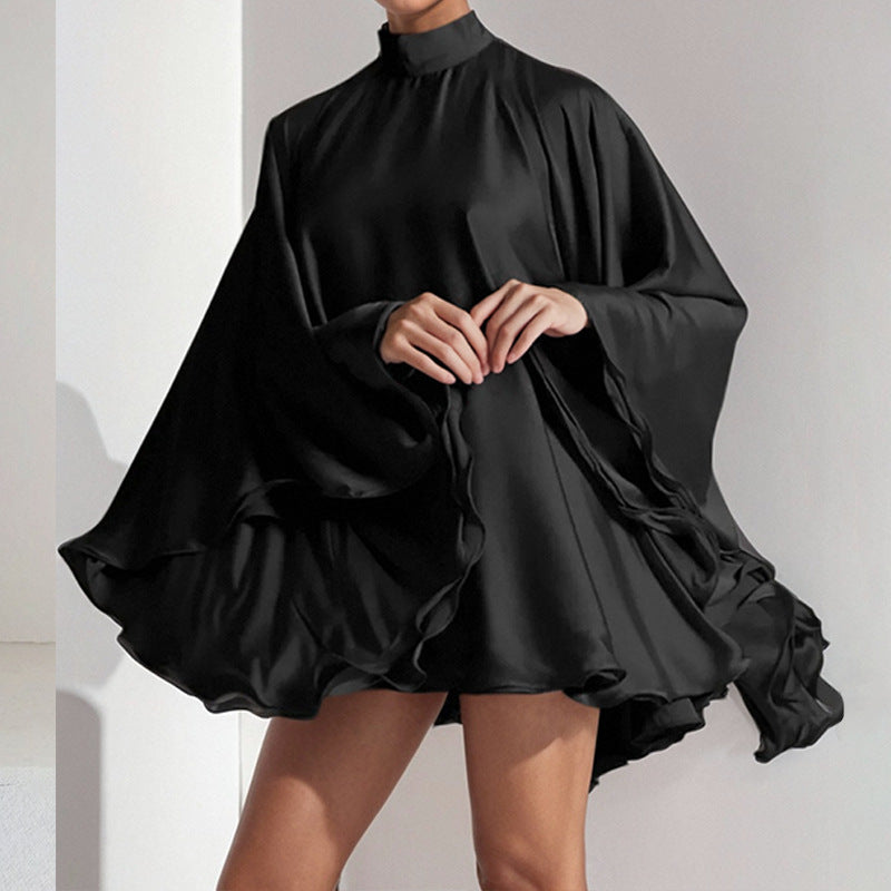 Women’s Elegant Mini Dress – Puff Sleeve High Neck Flowy Stylish Chic Evening Occasion Outfit