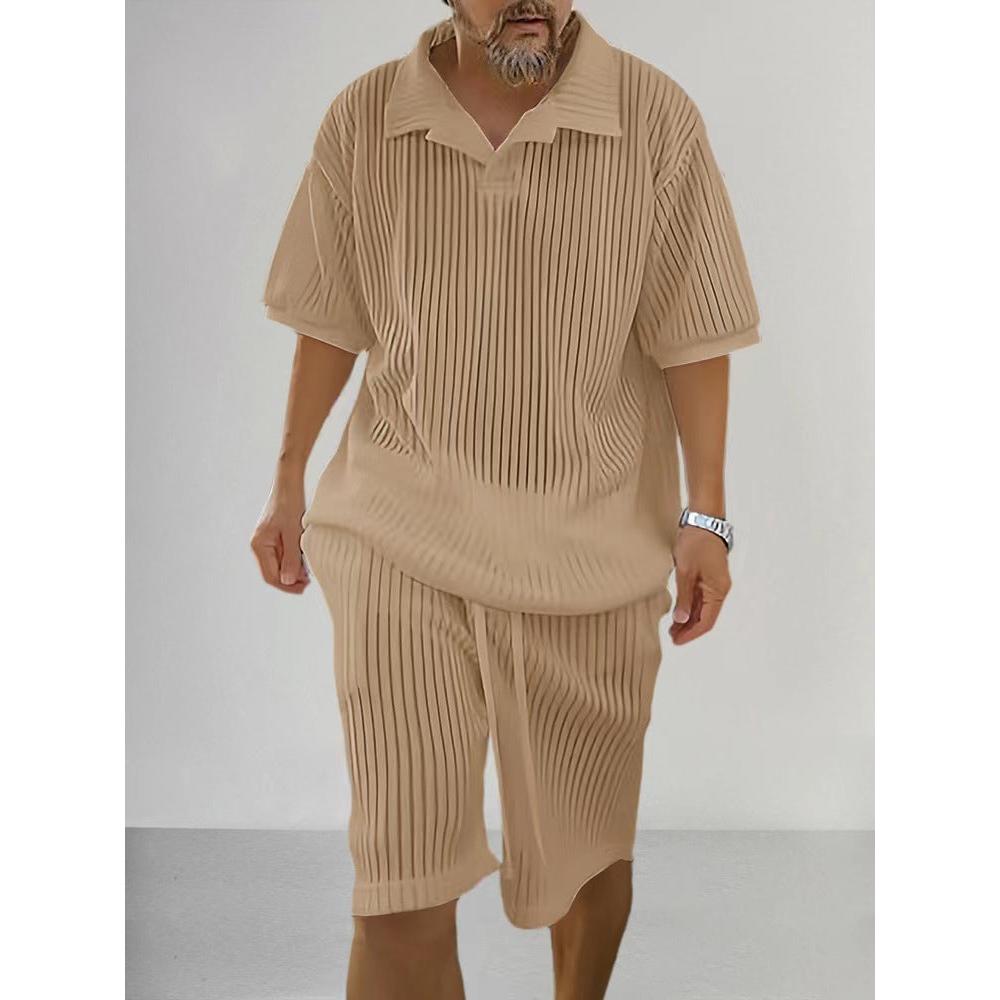 Conjunto de punto texturizado para hombre Camisa y pantalones cortos relajados de verano