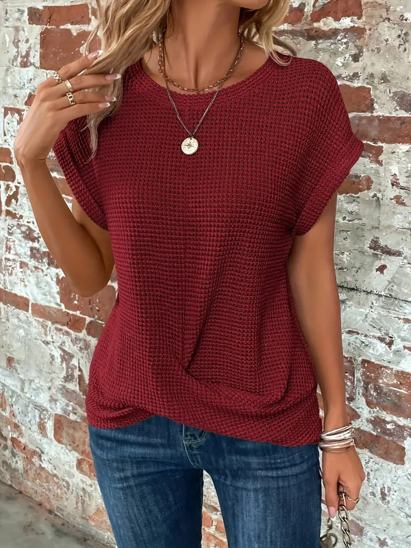 Women’s Textured Short Sleeve Twist Hem Casual Top