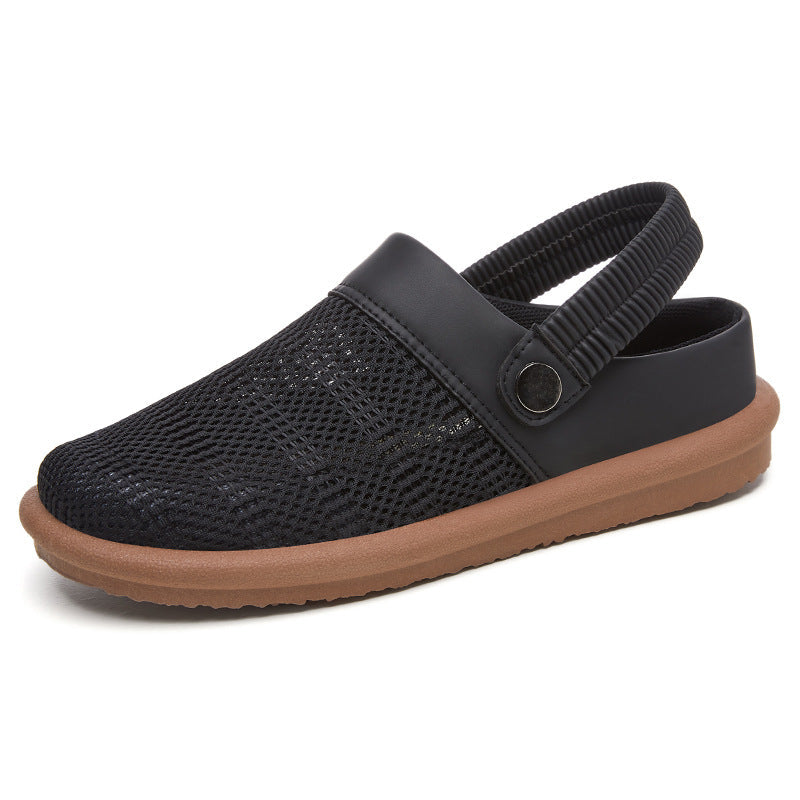 Zuecos de malla para mujer con tira trasera y puntera redondeada – Zapatos planos informales para el día a día en verano