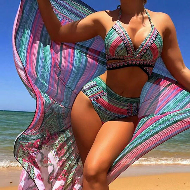 Dámské tištěné bikiny s vysokým pasem a halter výstřihem