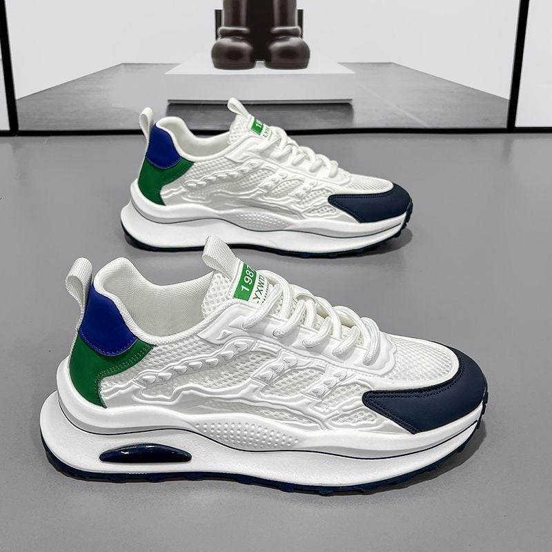 Damskie masywne sneakersy sznurowane, z panelami z siateczki i rzeźbioną podeszwą – sportowe buty za kostkę do codziennych stylizacji i na weekend