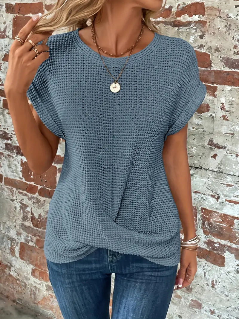 Women’s Textured Short Sleeve Twist Hem Casual Top