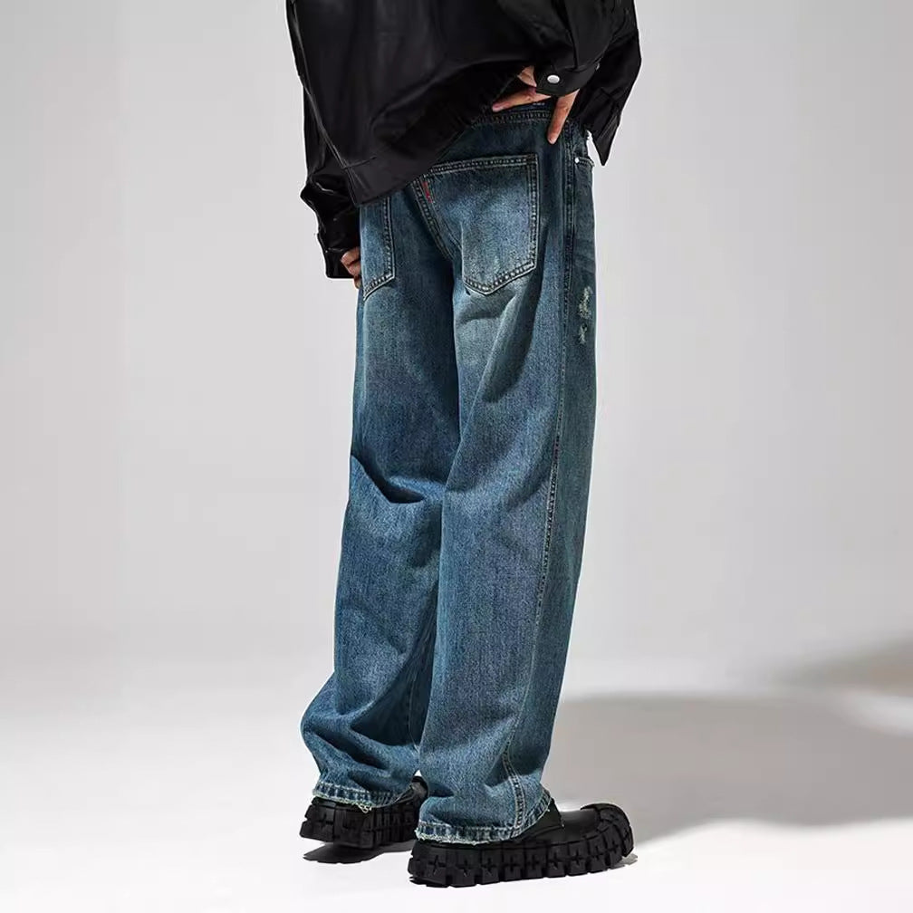 Men’s Vintage-Wash Baggy Jeans – Relaxed Wide-Leg Denim for Casual Streetwear