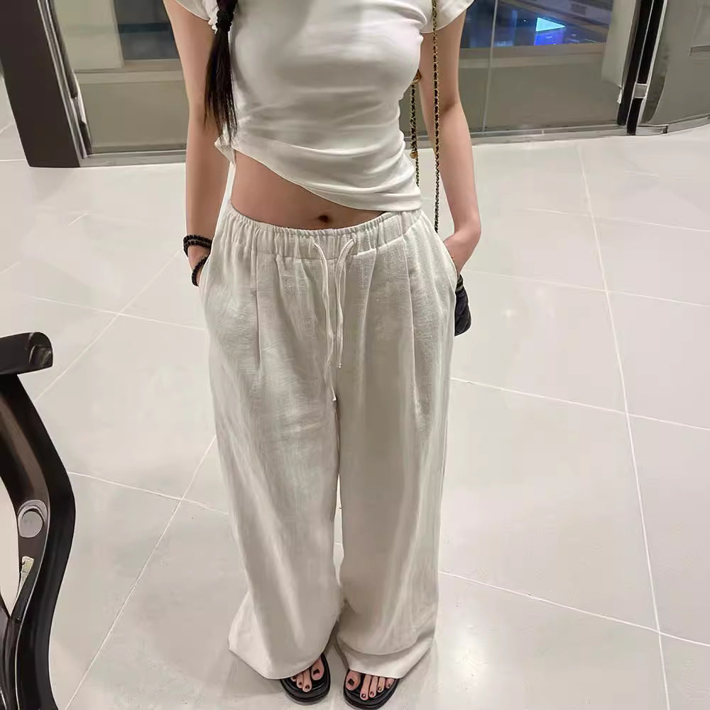 Pantaloni largi de vară pentru femei, din bumbac și in, croială lejeră
