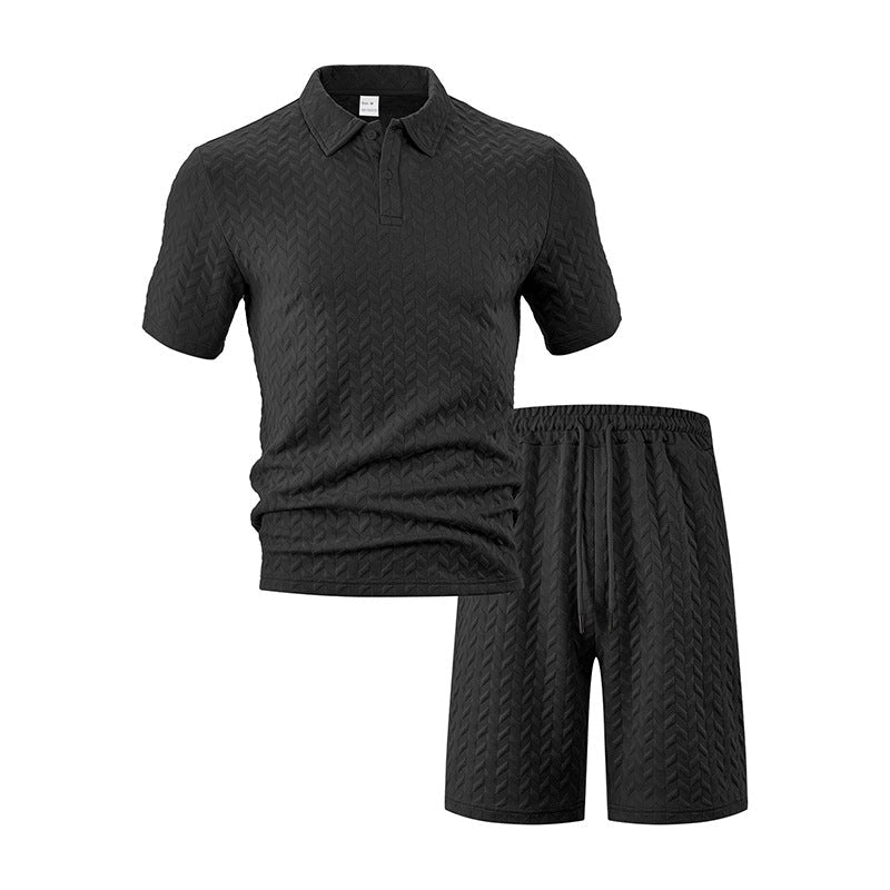 Conjunto de camisa polo texturizada para hombre y pantalones cortos con cordón