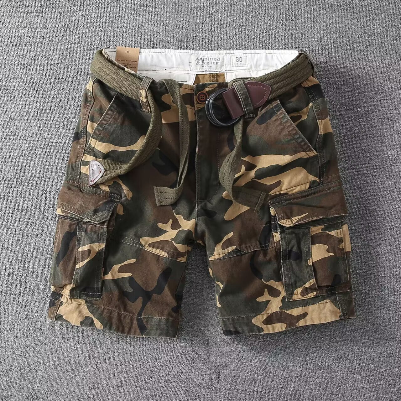 Pantaloncini cargo utility da uomo lavati, vestibilità comoda, streetwear