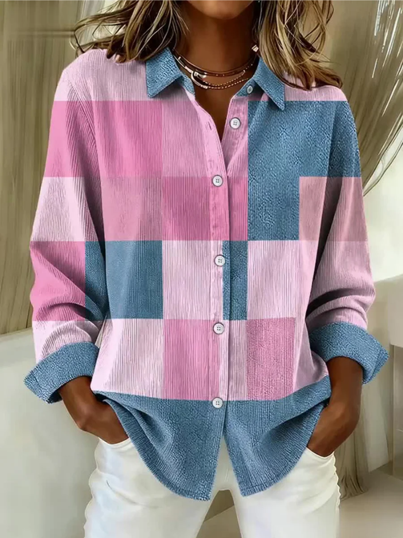 Cămașă lejeră pentru femei, cu imprimeu, nasturi, material texturat și guler clasic – bluză casual cu mâneci lungi, pentru purtare zilnică și ținute smart casual