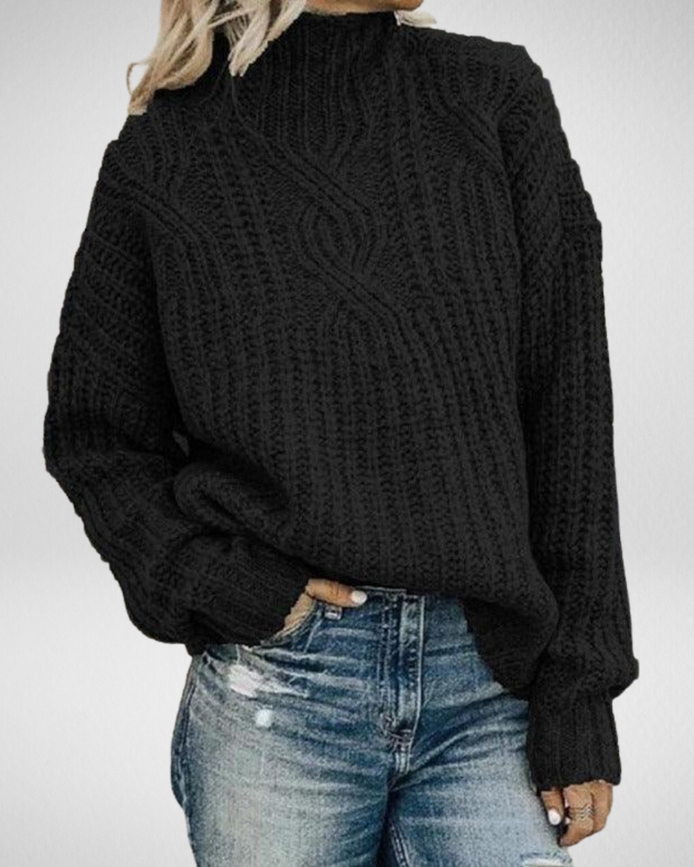 Women's Elegant Chunky Cable Knit High Neck Sweater with Textured Ribbed Stitching and Relaxed Fit – Soft Acrylic Cotton Blend Long Sleeve Pullover for Cosy Autumn and Winter Smart Casual Everyday Wear