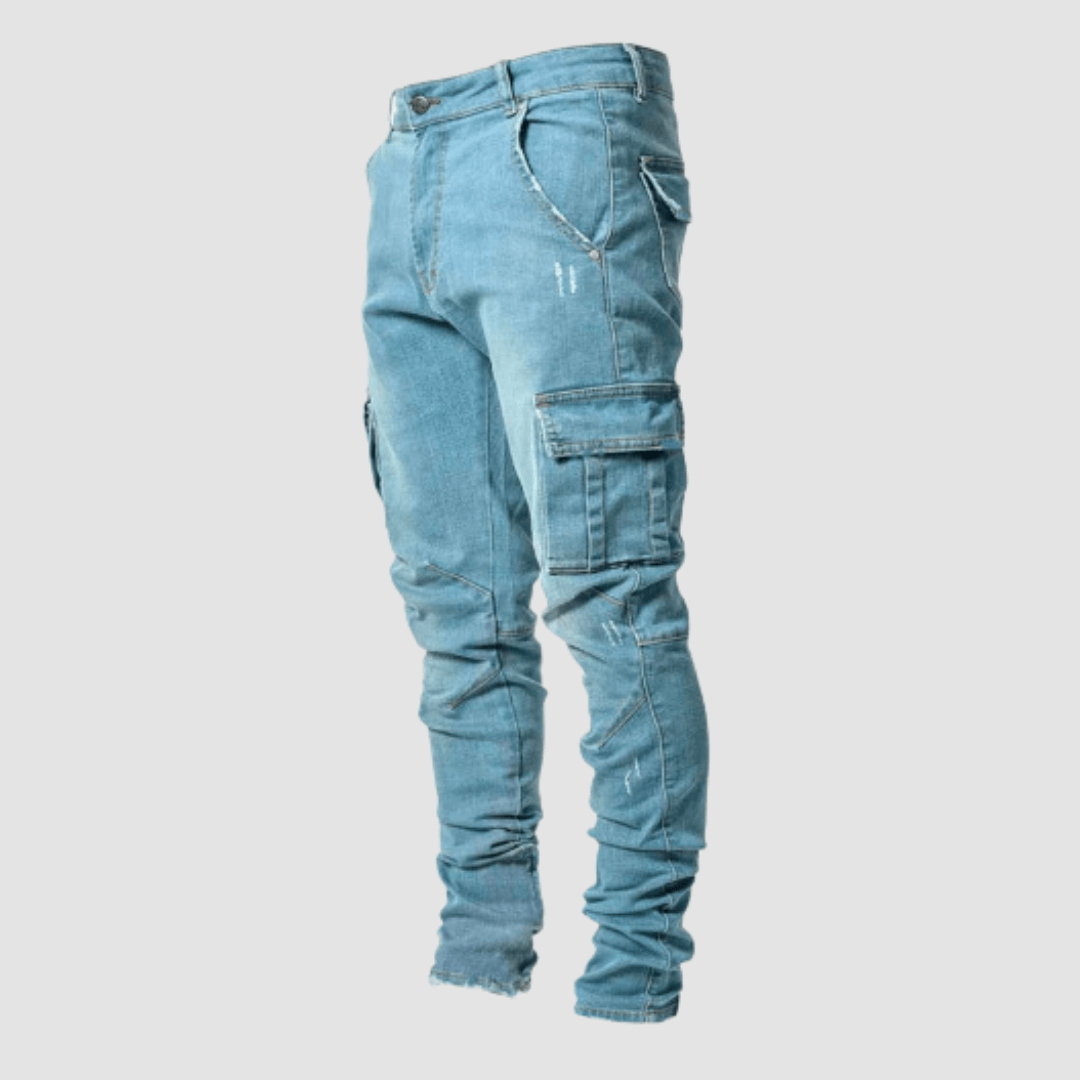 Pánské úzké cargo džíny zúžené streetwearové denimové kalhoty