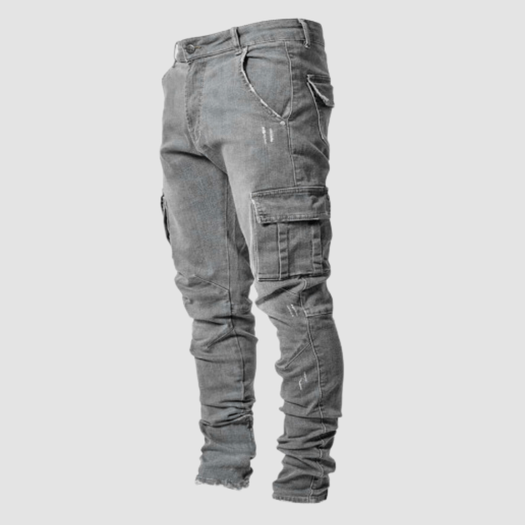 Pánské úzké cargo džíny zúžené streetwearové denimové kalhoty