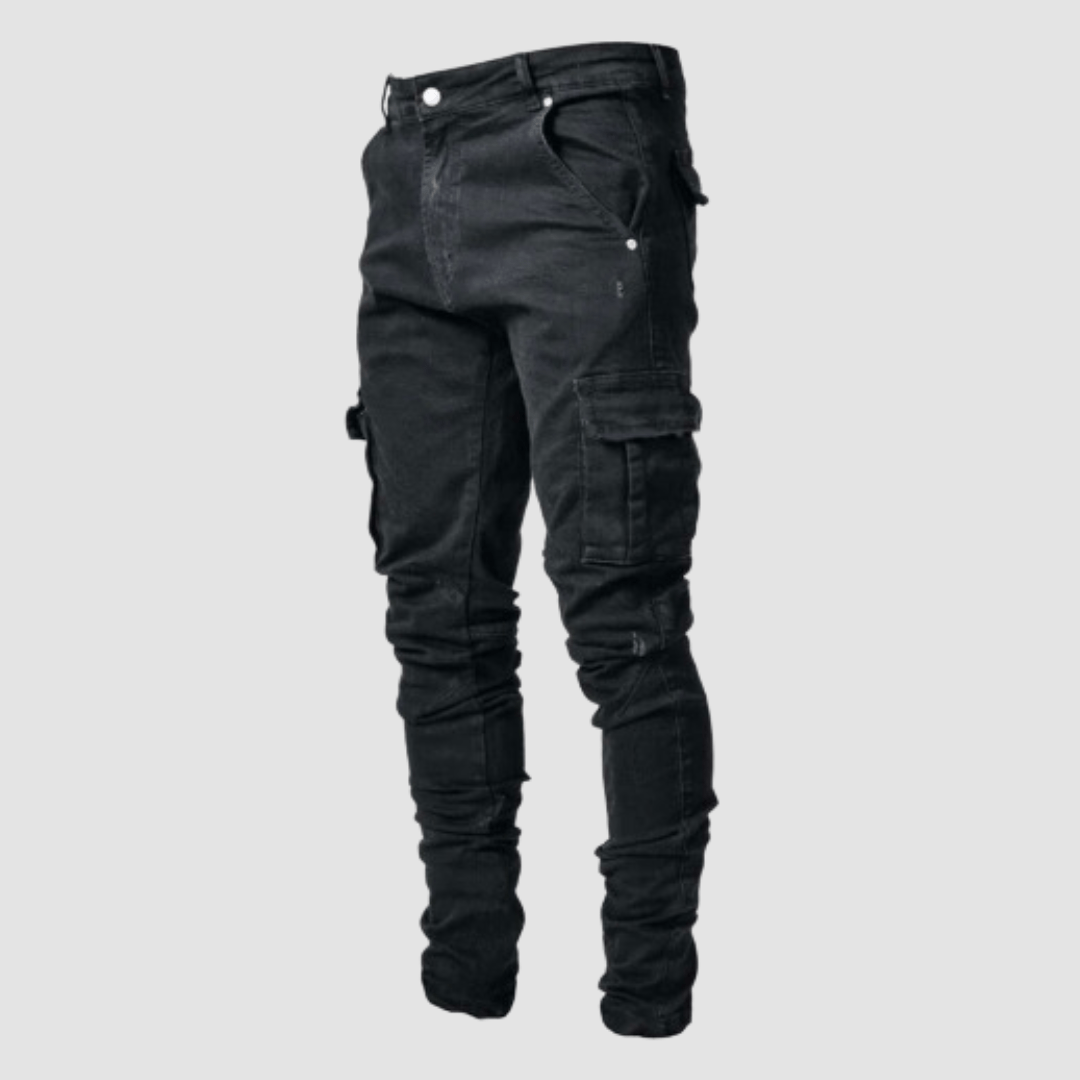 Pánské úzké cargo džíny zúžené streetwearové denimové kalhoty