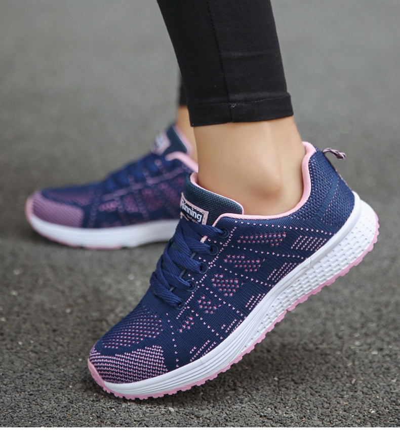 Zapatillas transpirables de malla con cordones para mujer – Calzado ligero e informal para caminar, con suelas texturizadas, ideal para el día a día