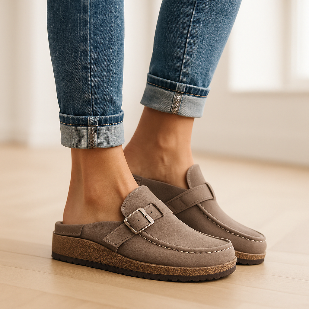 Damesandaler med støtte og spænde Komfortabel flad sål Sommerfodtøj Letvægts hverdags-casual sko