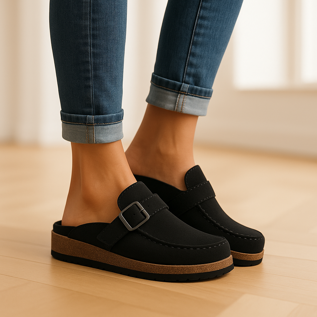 Damesandaler med støtte og spænde Komfortabel flad sål Sommerfodtøj Letvægts hverdags-casual sko