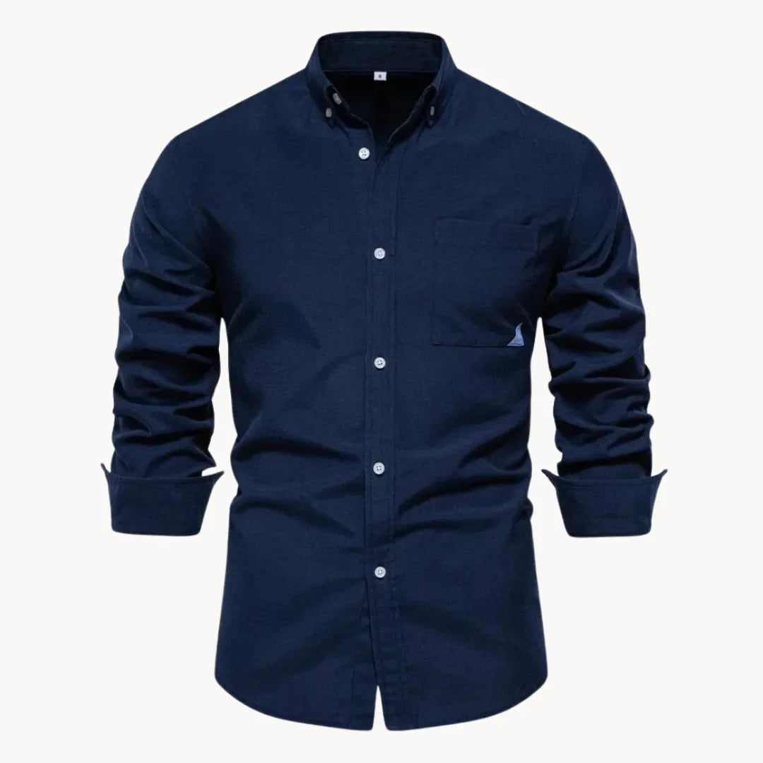 Camicia da uomo a maniche lunghe con bottoni - Abbigliamento da lavoro casual elegante con tasca sul petto per l'uso quotidiano