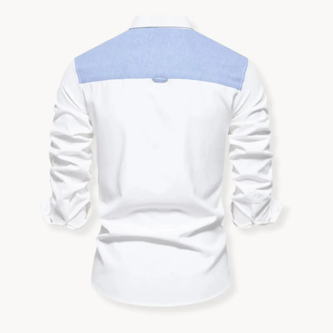 Camicia da uomo a maniche lunghe con bottoni - Abbigliamento da lavoro casual elegante con tasca sul petto per l'uso quotidiano
