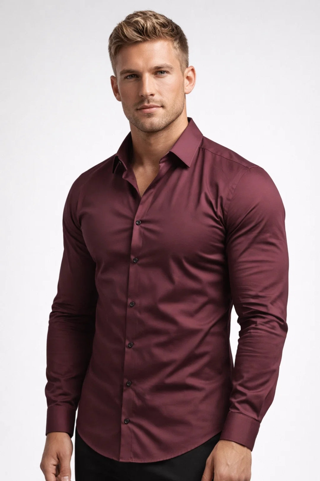 Men’s Muscle Fit Shirt Smooth Long Sleeve Smart Top