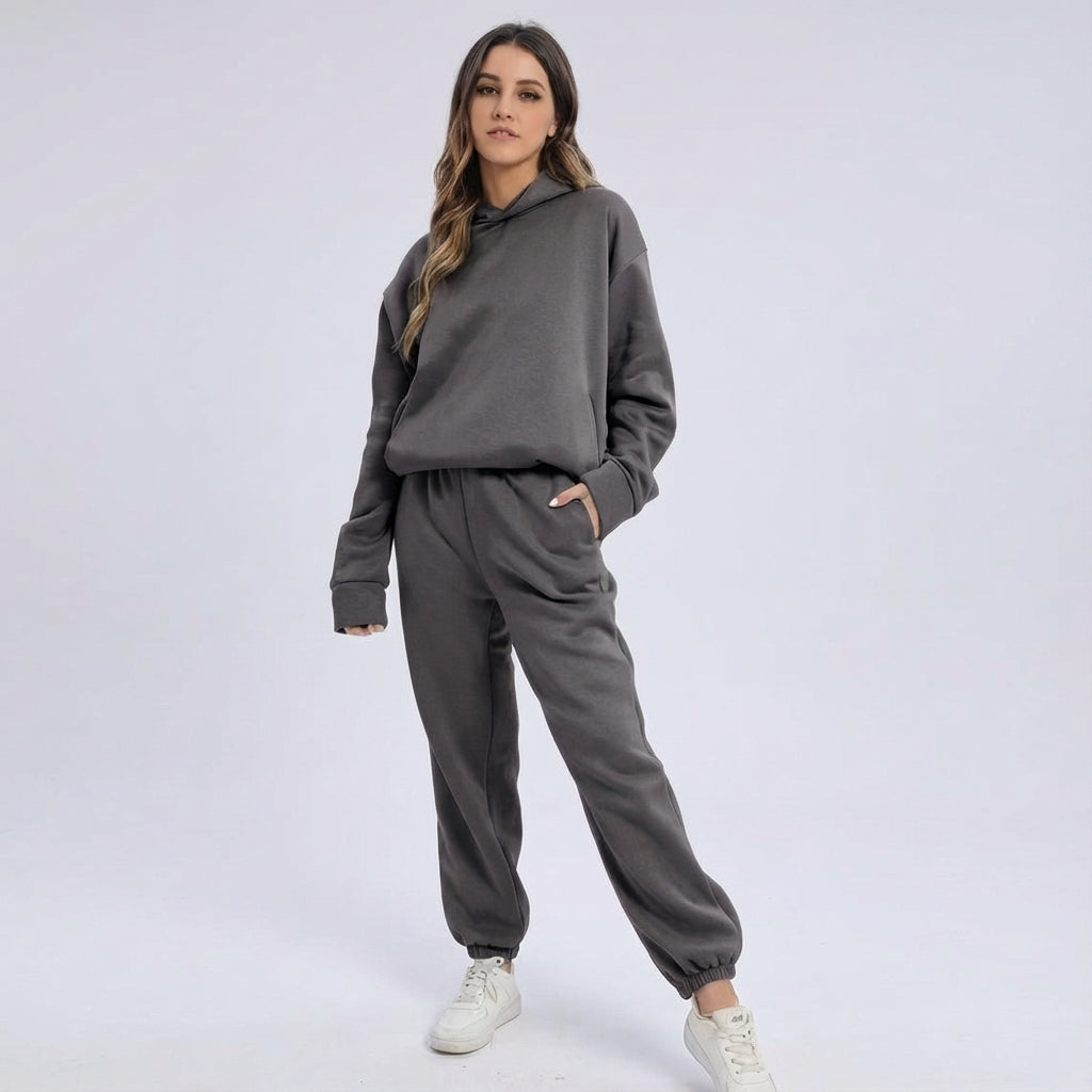 Ensemble de survêtement oversize à capuche pour femmes – Tenue décontractée deux pièces pour la maison et les voyages