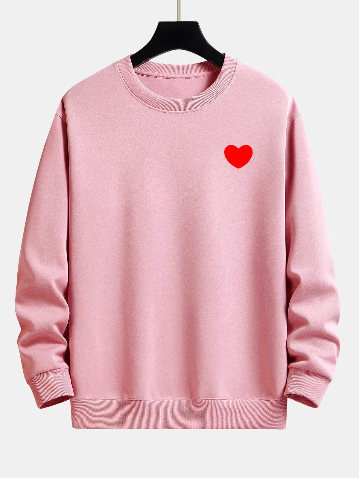Minimalistisch sweatshirt voor heren met hartjesprint en ronde hals – Pullover met lange mouwen van katoenmix, relaxte pasvorm en ribboorden, voor dagelijks casual gebruik