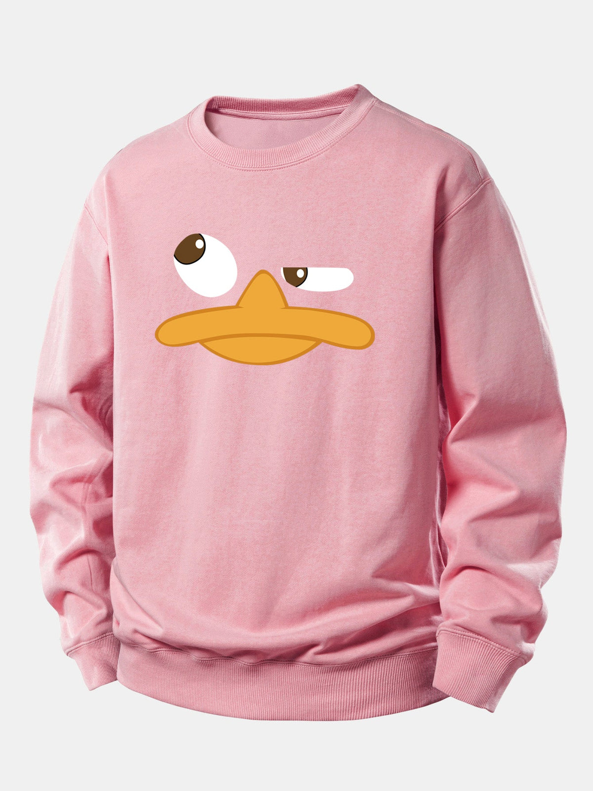 Sweatshirt masculino com estampa gráfica de pato de desenho animado – Corte descontraído, mistura de algodão, gola redonda, estilo casual urbano