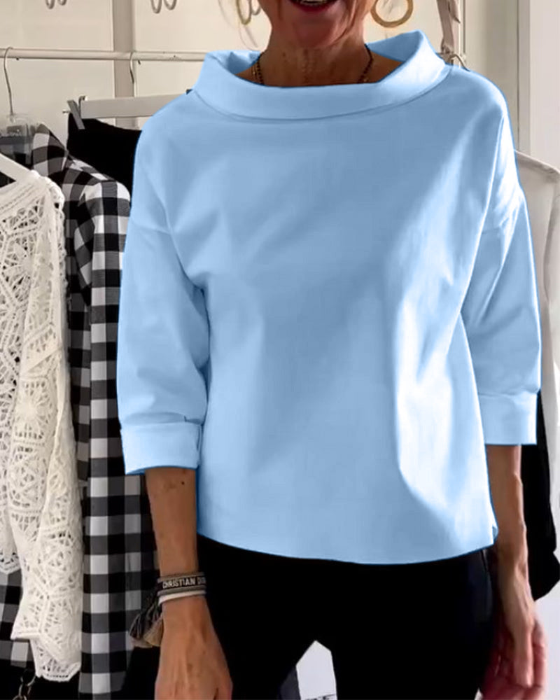 Blouse femme à encolure à revers – Coupe décontractée à manches trois-quarts pour le bureau et le quotidien