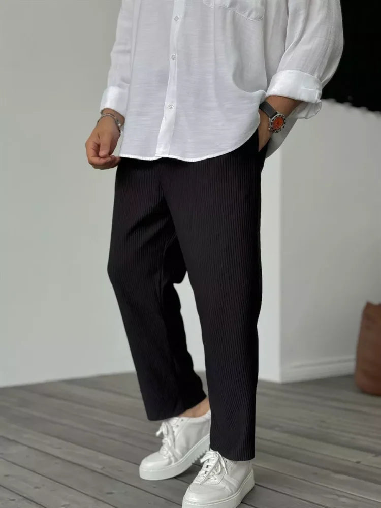 Men’s Relaxed Textured Trousers – Tapered Smart-Casual Style for Daily Wear