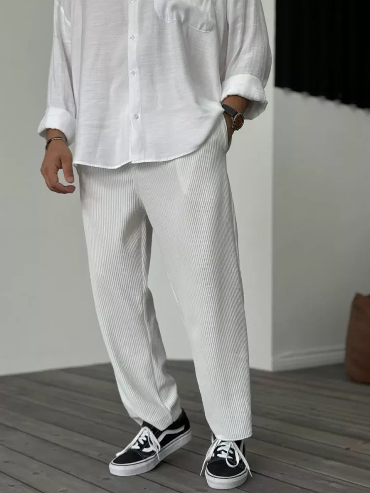 Men’s Relaxed Textured Trousers – Tapered Smart-Casual Style for Daily Wear