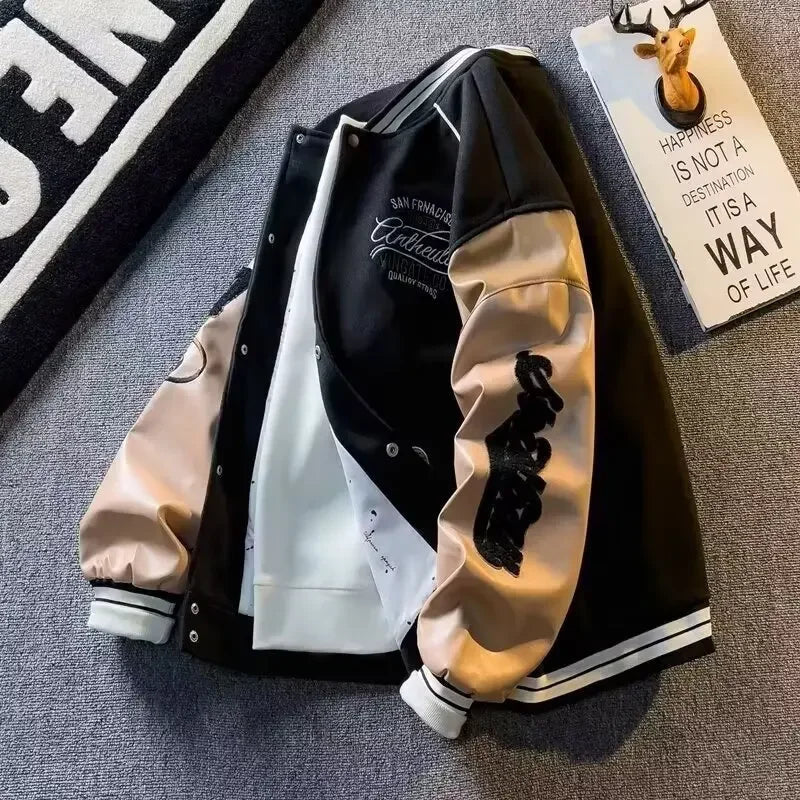 Men’s Patchwork Jacket – Embroidered Casual Button Up Lightweight Streetwear Outerwear