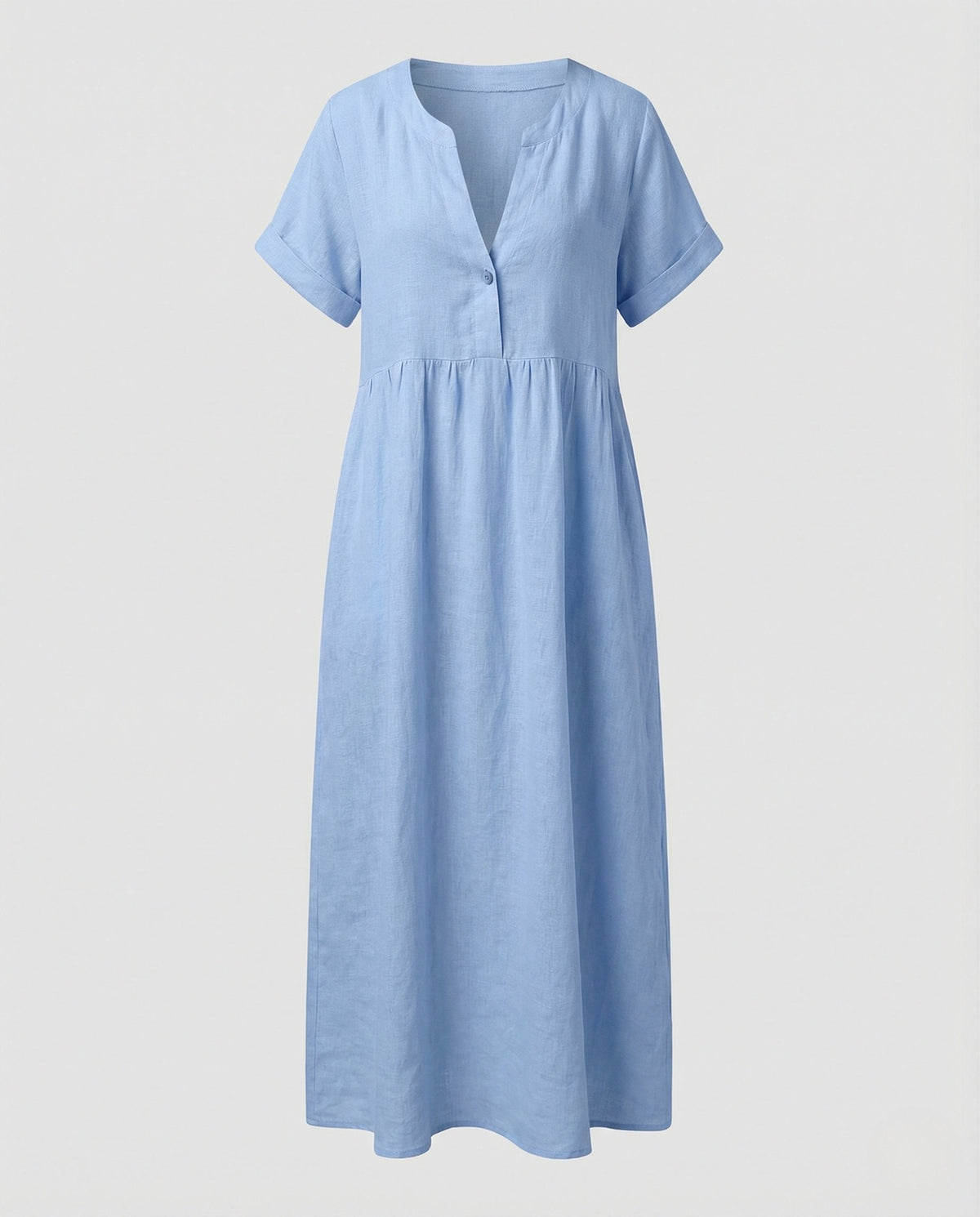 Women's Relaxed Empire Waist Maxi Dress – Notch Neck Short Sleeve Summer Dress with Flowing A-Line Skirt