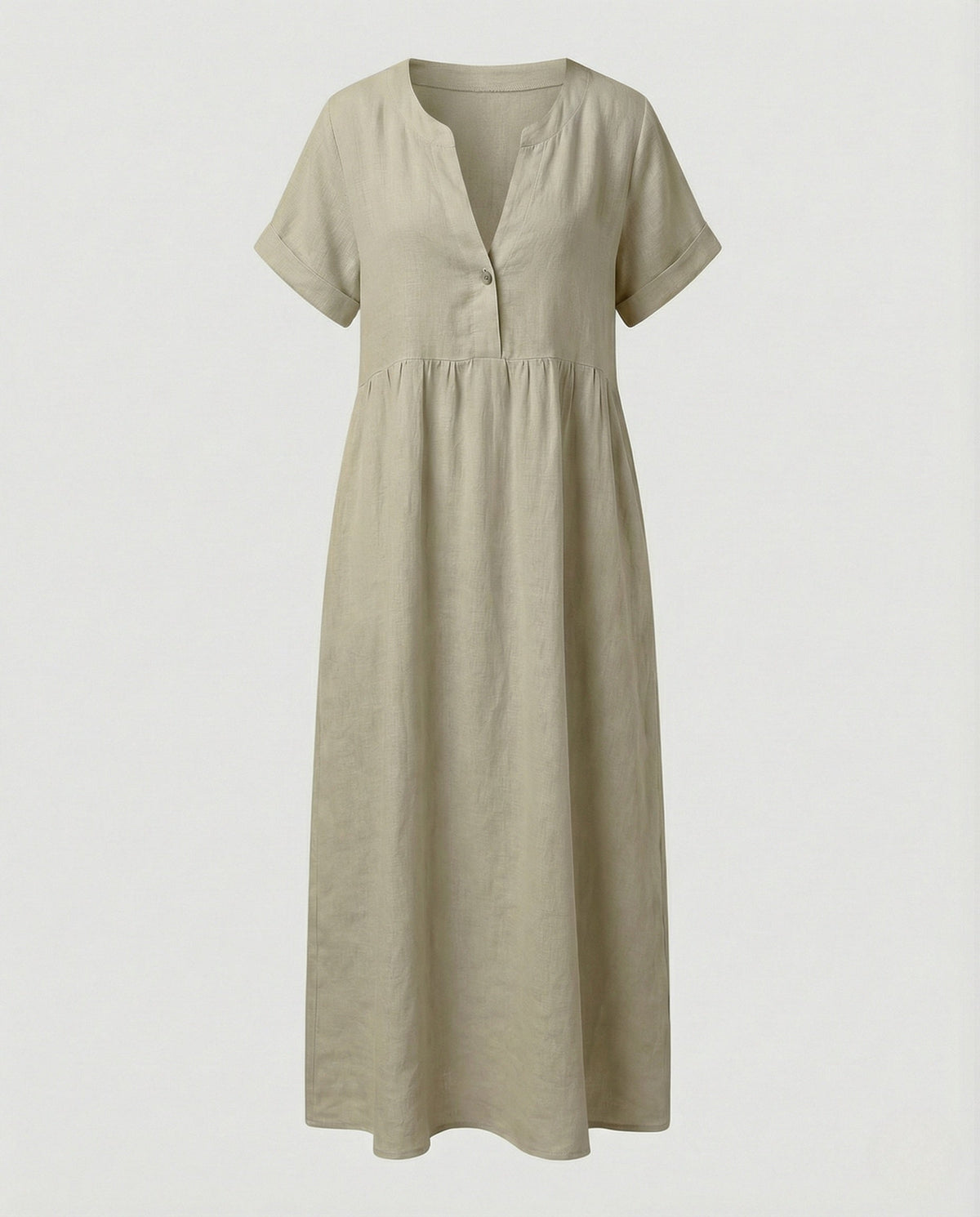 Women's Relaxed Empire Waist Maxi Dress – Notch Neck Short Sleeve Summer Dress with Flowing A-Line Skirt