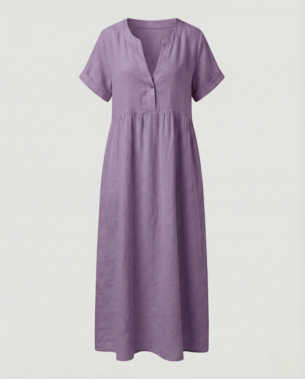 Women's Relaxed Empire Waist Maxi Dress – Notch Neck Short Sleeve Summer Dress with Flowing A-Line Skirt