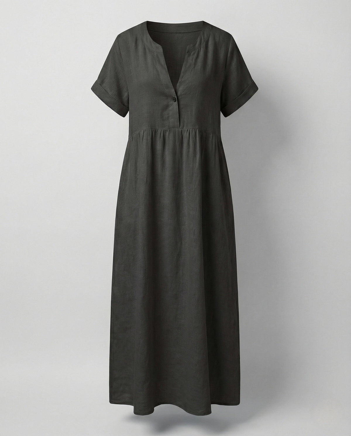 Women's Relaxed Empire Waist Maxi Dress – Notch Neck Short Sleeve Summer Dress with Flowing A-Line Skirt