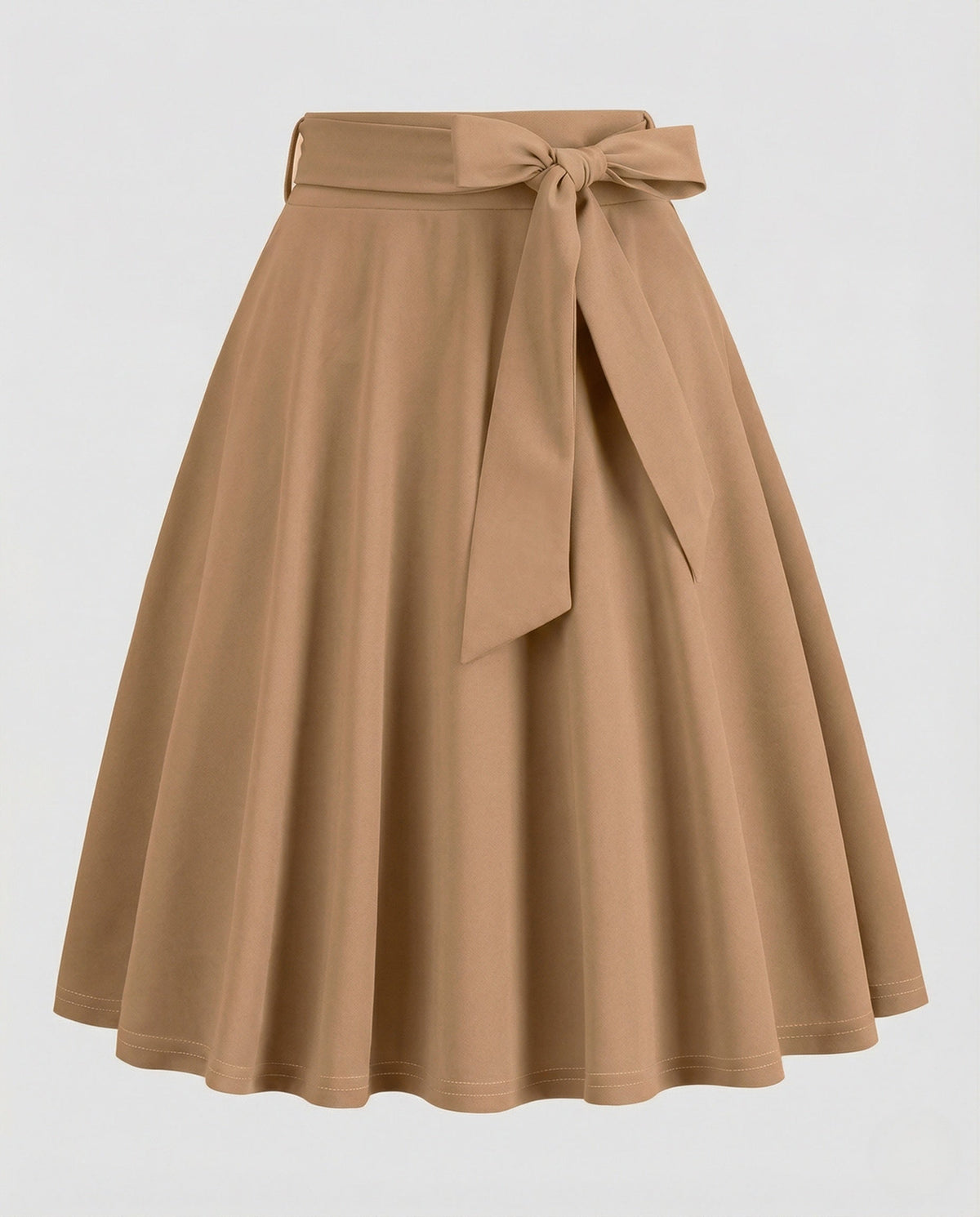 A-lijnrok met hoge taille voor dames – elegante uitlopende knielange rok met strikceintuur voor een nette, casual look
