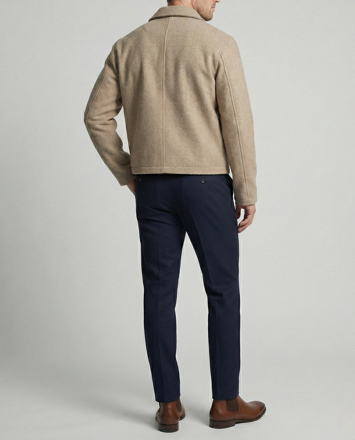 Men's Short Wool Blend Jacket – Button Front Collared Outerwear for Smart Casual Autumn and Winter Style