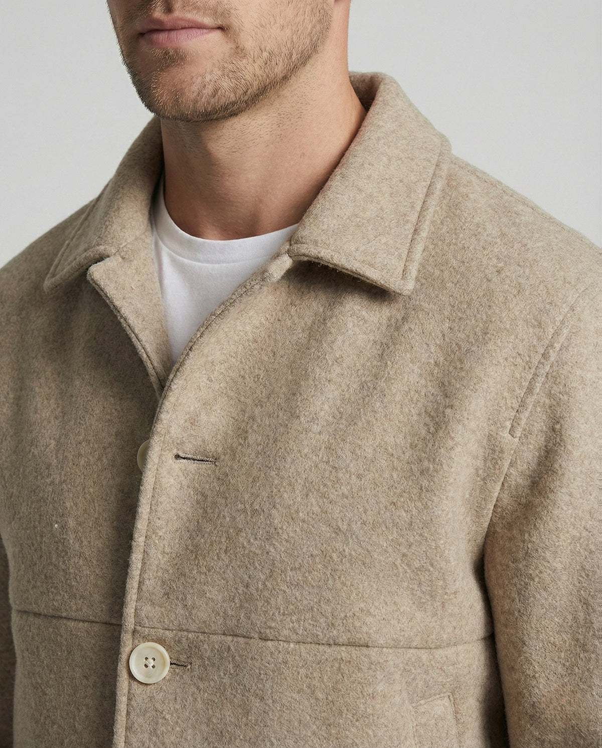 Men's Short Wool Blend Jacket – Button Front Collared Outerwear for Smart Casual Autumn and Winter Style