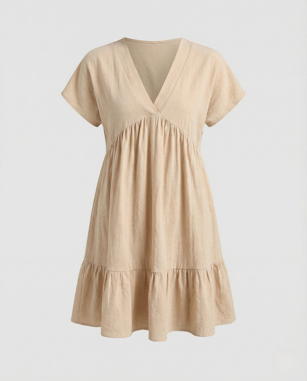 Women’s Relaxed V-Neck Babydoll Mini Dress with Frill Hem – Short-Sleeved Summer Day Dress