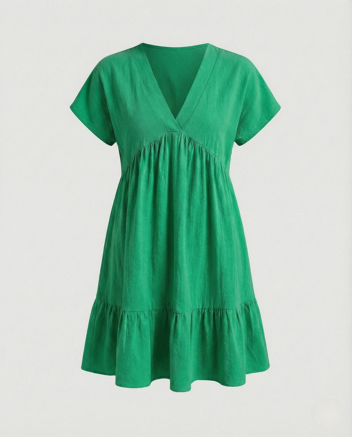 Women’s Relaxed V-Neck Babydoll Mini Dress with Frill Hem – Short-Sleeved Summer Day Dress