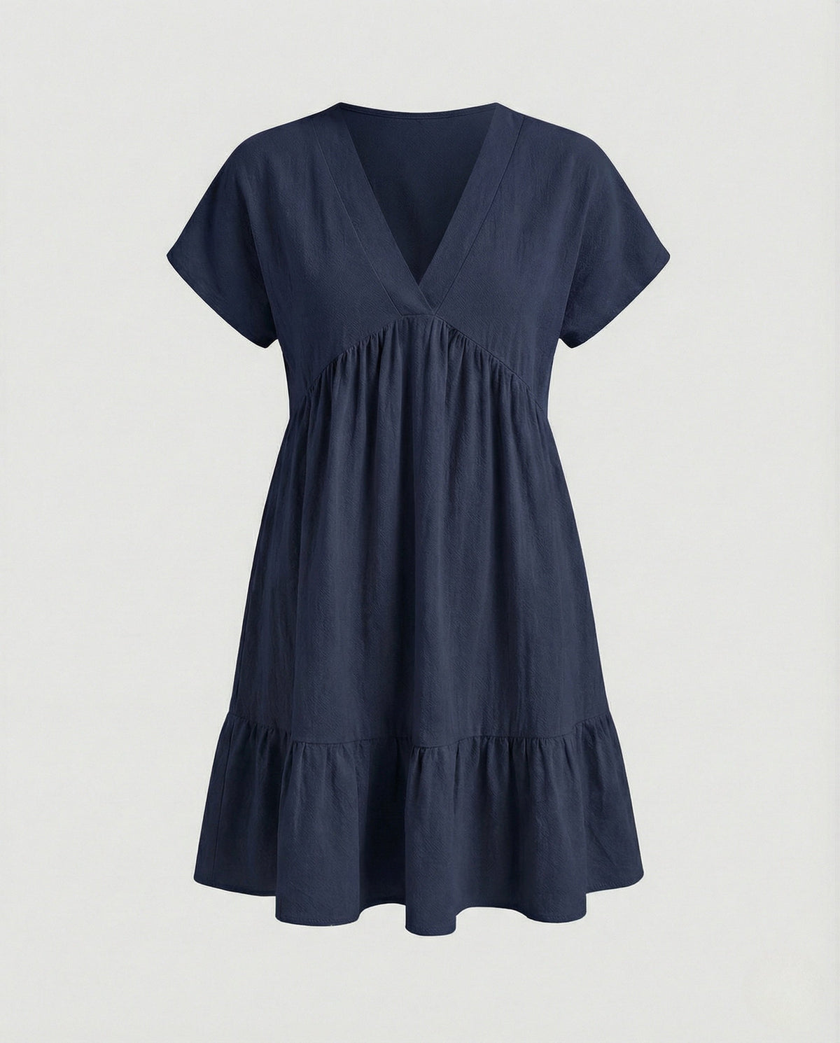 Women’s Relaxed V-Neck Babydoll Mini Dress with Frill Hem – Short-Sleeved Summer Day Dress